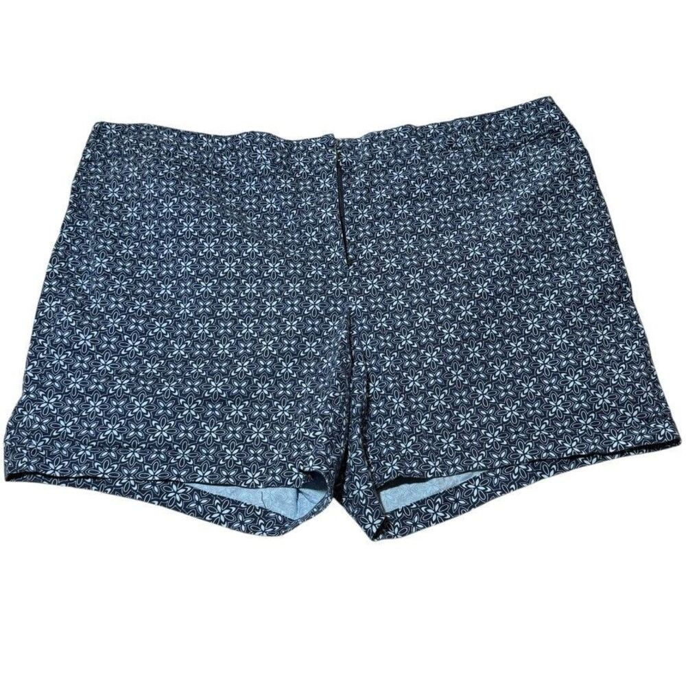 Womens Lands End Size 24W Blue Geometric Floral Print Mid Rise Bermuda Shorts